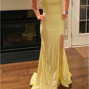 Yellow Maxi Evening Dress with High Slit